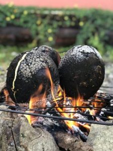 roasting breadfruit